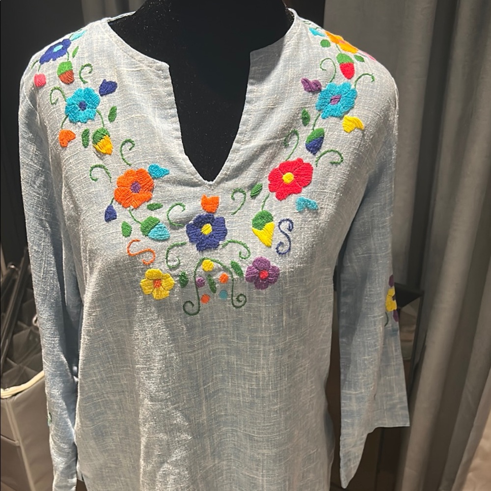 Embroidered Floral Sky Blue Blouse